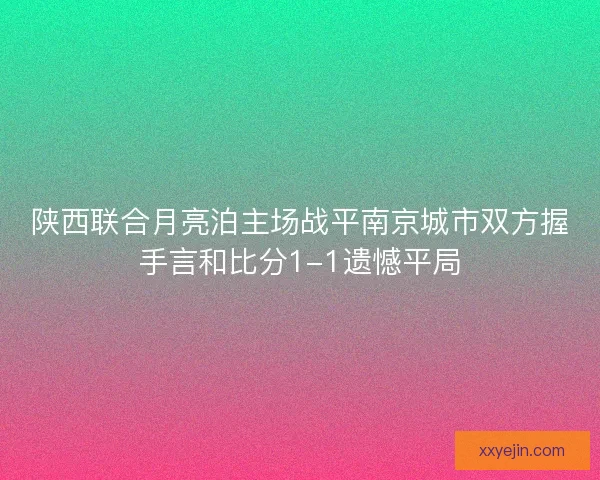 陕西联合月亮泊主场战平南京城市双方握手言和比分1-1遗憾平局